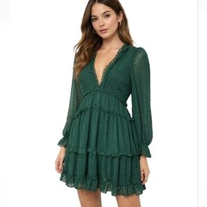 Justify Green Swiss Dot Ruffled Dress Size Medium Fairycore